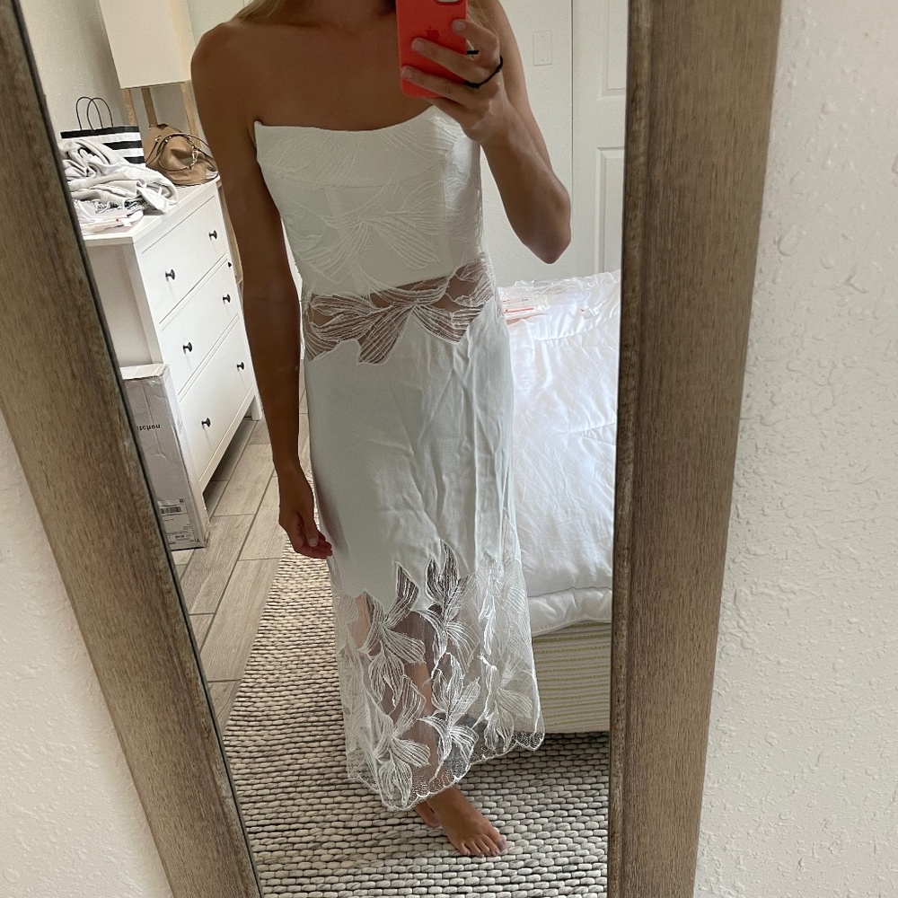 Dion Lee Lace Appliqué Suspended Midi Dress in White Wedding Bridal Size US 2